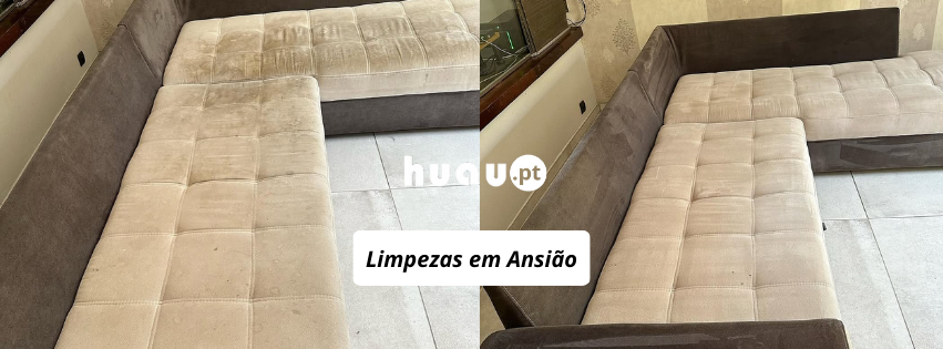 Antes e depois de limpeza de sofás em Ansião - Higienização profissional de estofos ao domicílio HUAU.