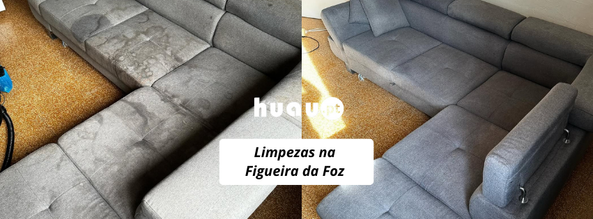 Limpeza de sofás na Figueira da Foz - Antes e depois de remoção de manchas e salitre HUAU.