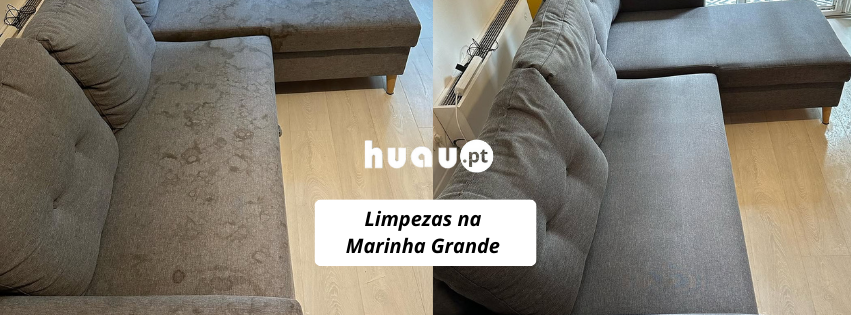 Limpeza de sofás na Marinha Grande - Antes e depois de lavagem de estofos encardidos HUAU.