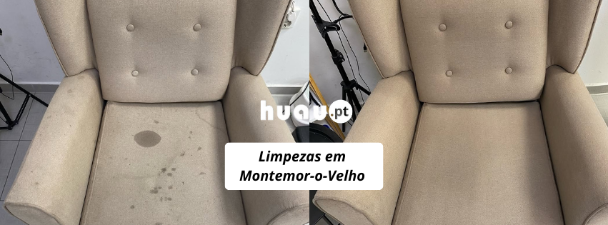 Antes e depois de limpeza de sofás em Montemor-o-Velho - Remoção de bolor e ácaros ao domicílio HUAU.