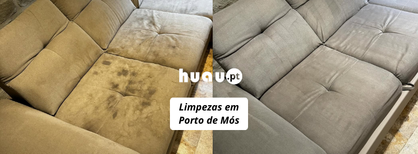 Limpeza de sofás em Porto de Mós - Antes e depois de higienização profissional ao domicílio HUAU.