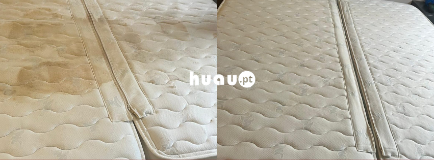 Antes e depois da higienização profunda de colchão em Coimbra - Huau Portugal
