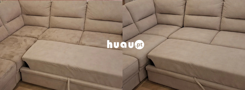Antes e depois da limpeza de sofá em Coimbra - Huau Portugal