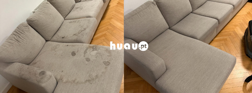 Resultado de limpeza profunda de sofá em tecido nos Pousos, Leiria - Antes e Depois