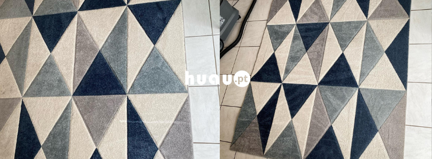 Prova real de limpeza de carpete encardida com recuperação de cores e higiene na Batalha pela Huau.