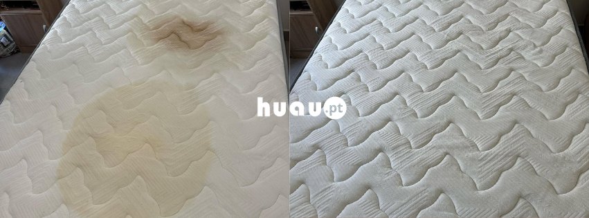 Higienização e limpeza de colchões em Coimbra antes e depois da remoção de ácaros e manchas.