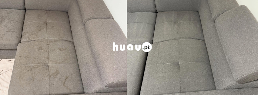 Resultado de limpeza de sofás ao domicílio na Quinta da Portela, Coimbra - Antes e Depois