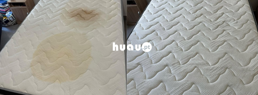 Processo de higienização profunda para eliminação de ácaros em colchões na região de Leiria.