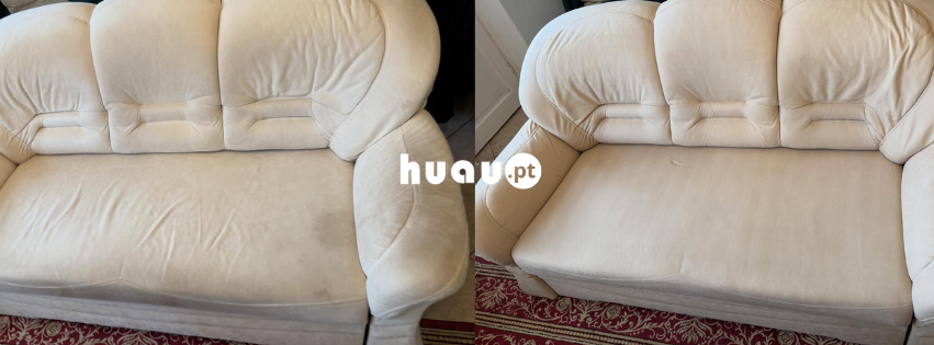 Resultado real de limpeza de sofá e colchão em Leiria - Antes e Depois Huau