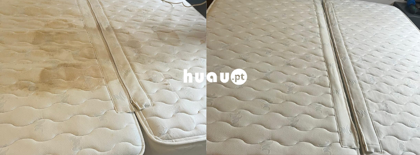 Resultado visual da extração de bio-carga e remoção de manchas orgânicas em colchão em Mira.