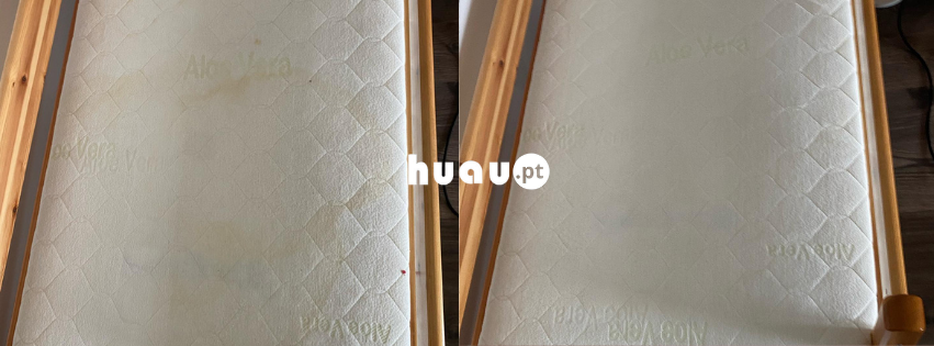 Remoção de manchas amareladas e higienização de colchão em casa na Figueira da Foz.