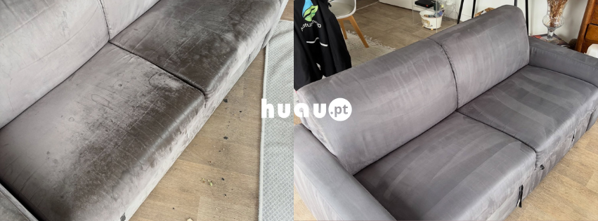 Limpeza de sofá em Leiria antes e depois — Huau Limpezas