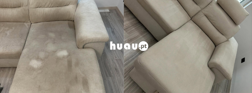 Remoção de sujidade entranhada e bio-carga em sofá no concelho de Alcobaça.