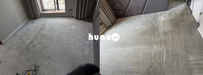 Antes e depois da limpeza de carpete ao domicílio em Leiria e Coimbra - Huau