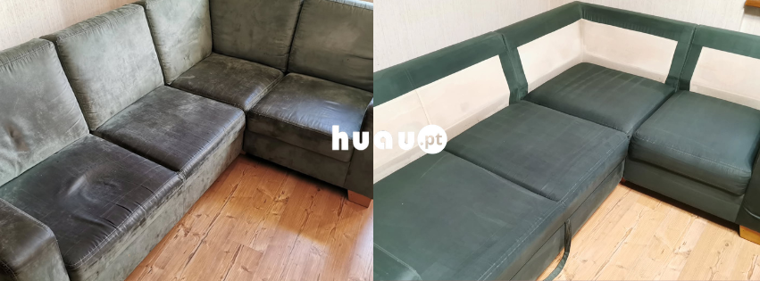 Sofá encardido lavado em Ansião antes e depois Huau Limpezas