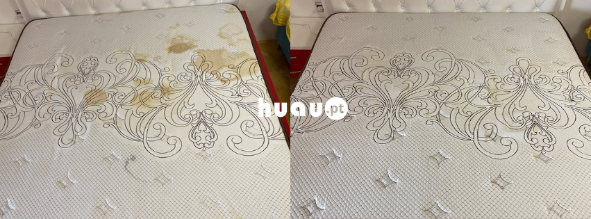 Empresa de limpeza ao domicílio perto de si com resultado antes e depois da limpeza de um colchão.