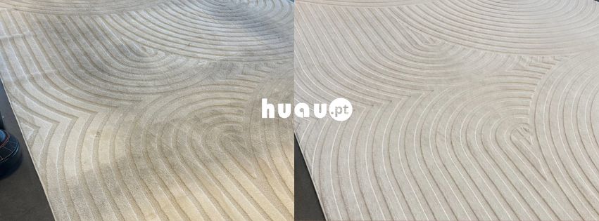 Antes e depois da limpeza profissional de carpete pela Huau em Coimbra e Leiria